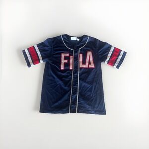 VINTAGE FILA Baseball Jersey Blue Mesh Size M